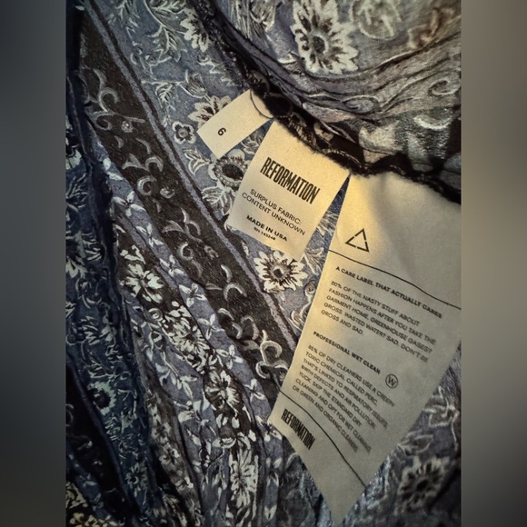 Reformation Womens Floral Faux Wrap Dress V Neck Blue Size 6 EUC - Picture 6 of 6